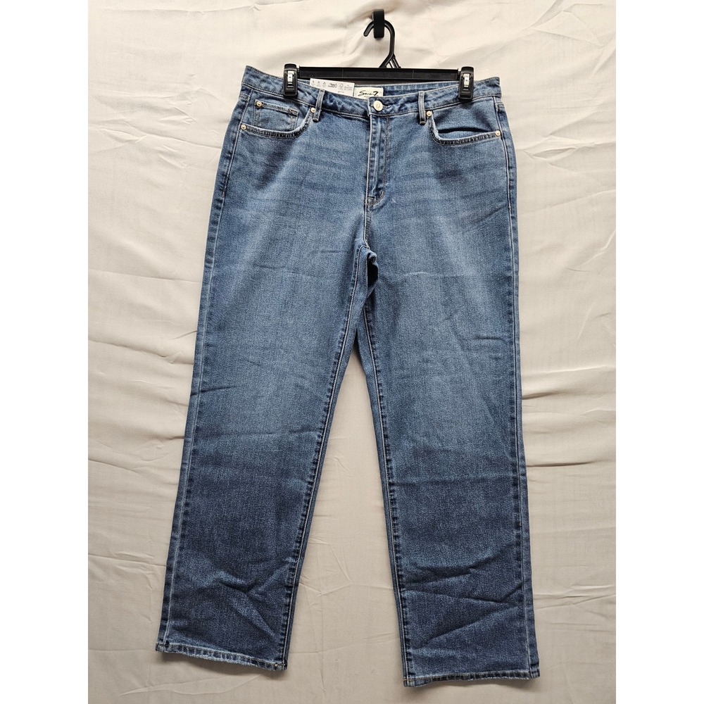 Seven7 Womens Loose Straight High Rise Jeans Blue Cotton Blend Relaxed‎ Size 12